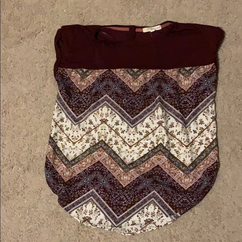 Rewind Burgundy shirt w/ floral and stripes